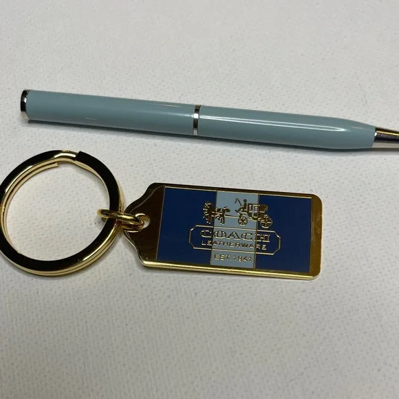 Coach Gold and Blue Leatherware Keychain and Coach Pen - Picture 1 of 5